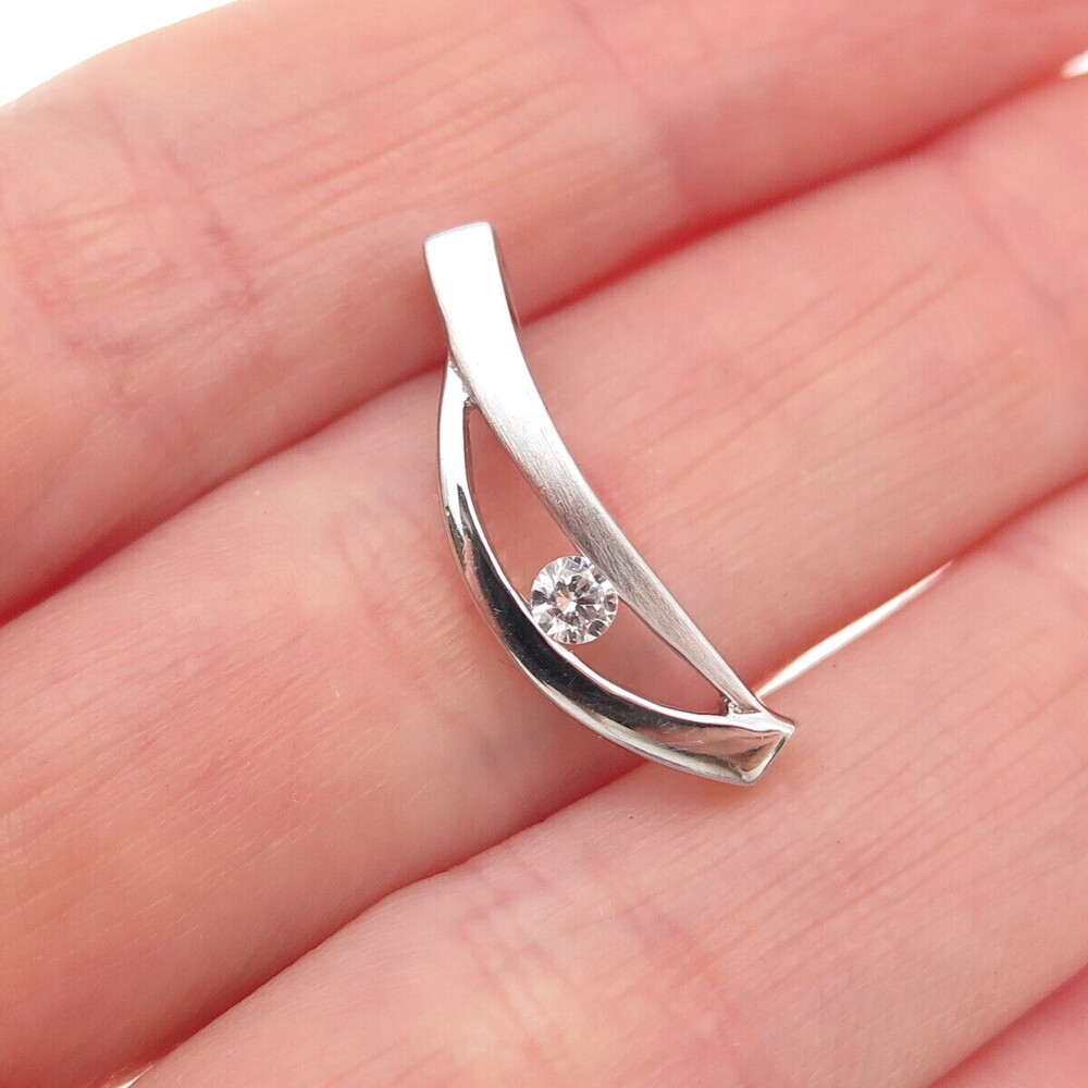 925 Sterling Silver Round-Cut C Z Modernist Mini Slide Charm Pendant